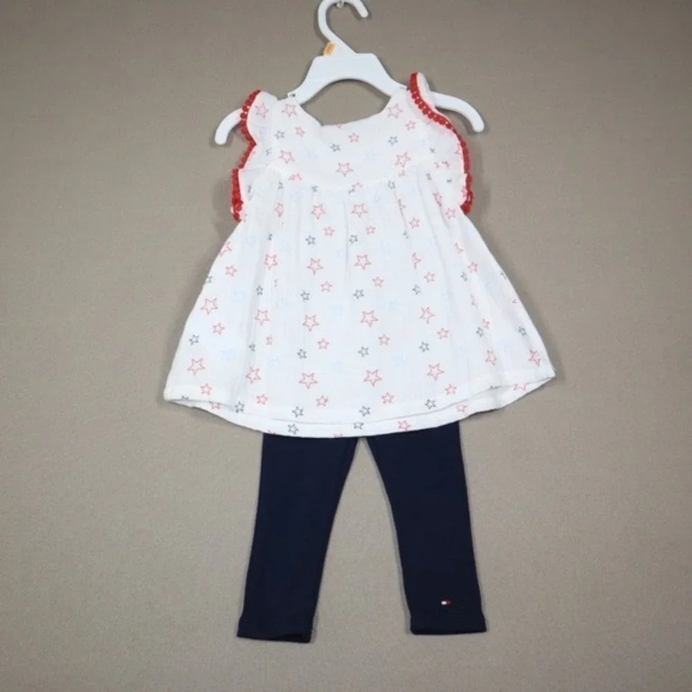 Tommy Hilfiger‎ Baby Girls Muslin Tunic and Capri Legging 2 Pc Set - White - 12M